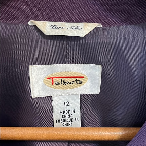 Talbots Jacket Blazer Silk Purple Lined Collared Button Down Silk Vintage 12 - Picture 11 of 13